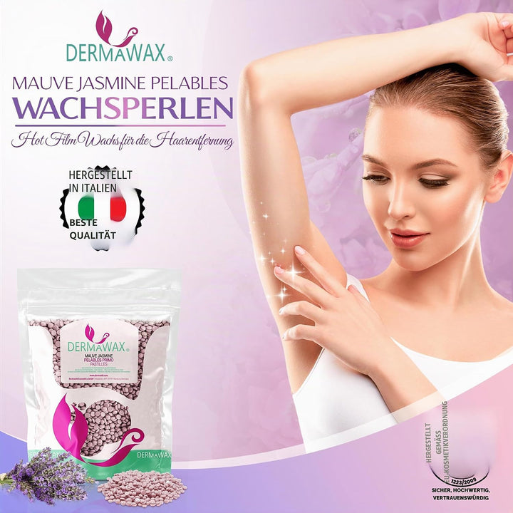 Dermawax Mauve Jasmin Wachs Filmwachs Heisswachs Waxing Perlen Wachsperlen Anwendung ohne Wachsstrei