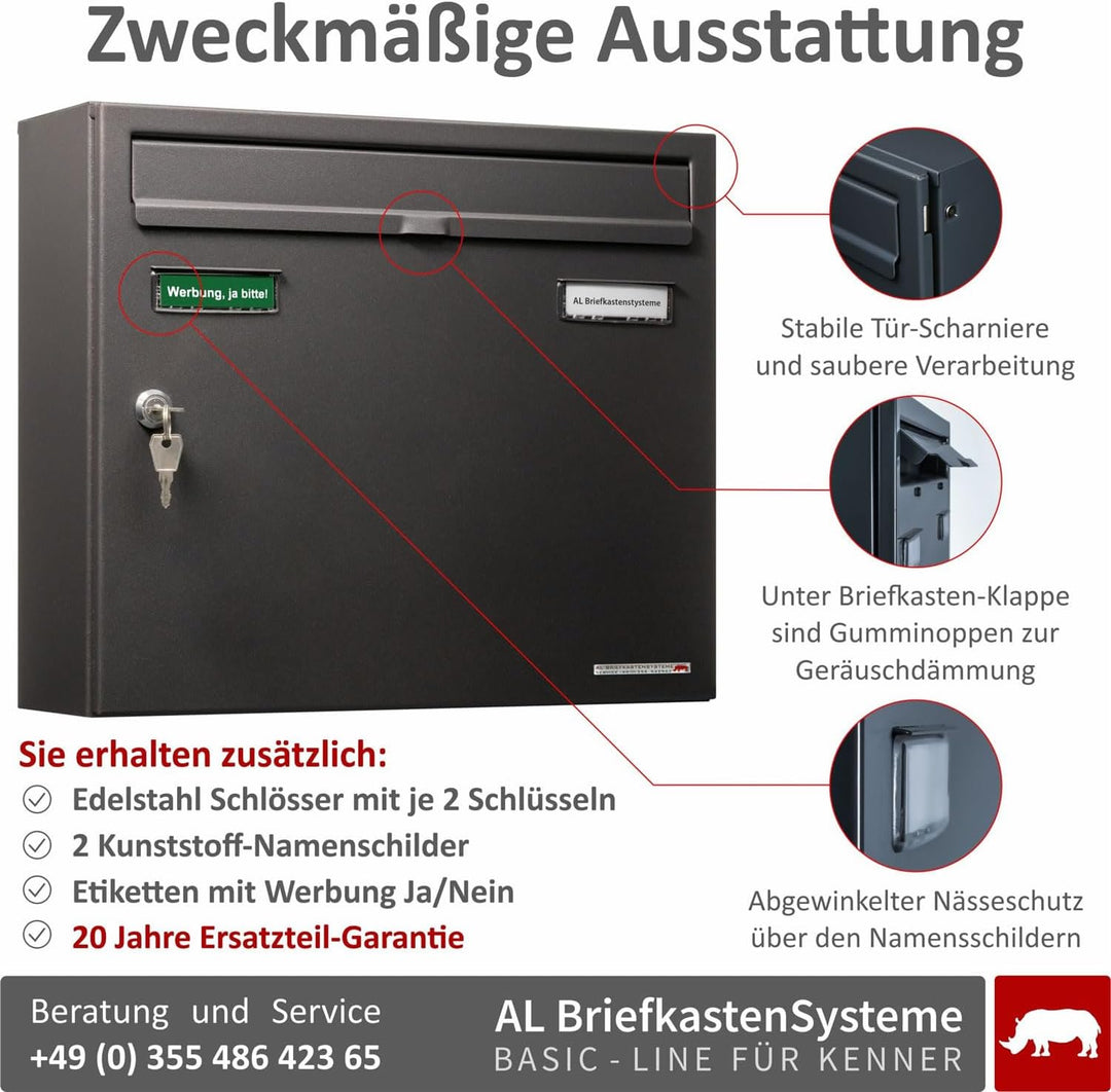 AL Briefkasten Systeme Basic 1er Briefkasten in Db 703 Eisenglimmer Grau 1 Fach DIN A4 Postkasten we
