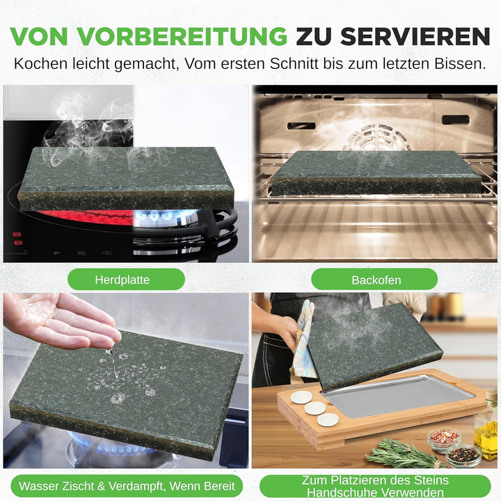 NutriChef Heisser Stein Grillplatte – Tischgrill-Set mit Bambus und Keramik Ideal für Steak und Dinn