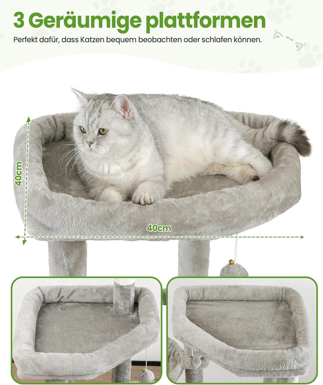 Kratzbaum Gross, Kratzbaum Grosse Katzen Stabil 170 cm hoch - Katzenbaum XL, Mehrstöckiger Katzenbau
