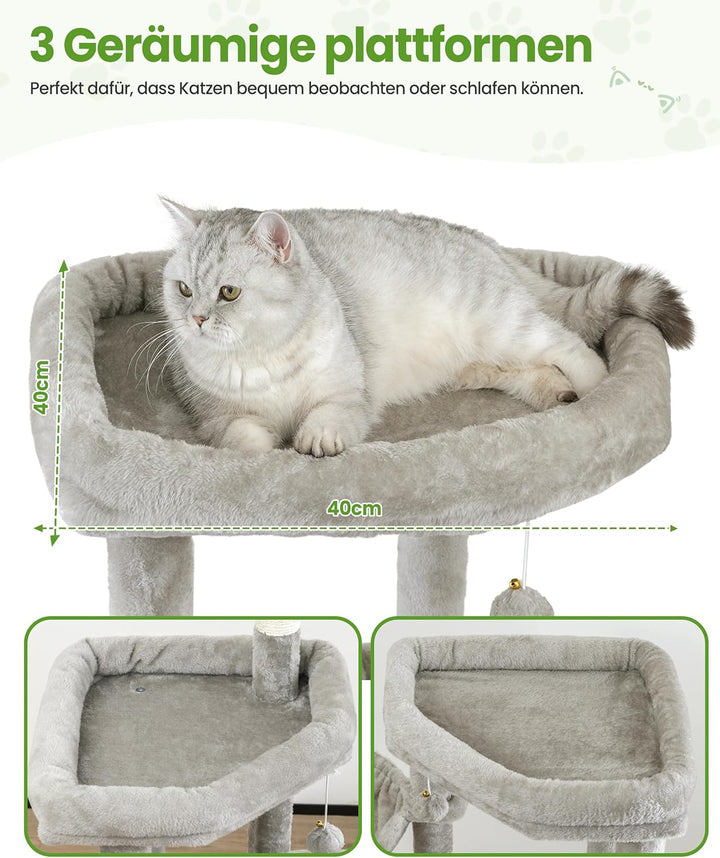 Kratzbaum Gross, Kratzbaum Grosse Katzen Stabil 170 cm hoch - Katzenbaum XL, Mehrstöckiger Katzenbau