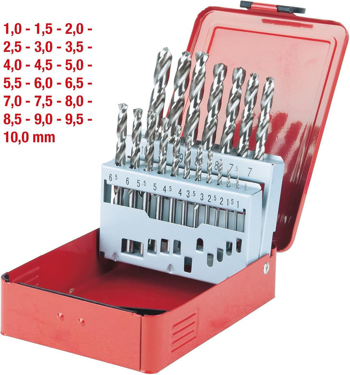 KS Tools 330.2610 HSS-G Spiralbohrer-Satz, Stahlblechkassette, 19-tlg. 1-10mm