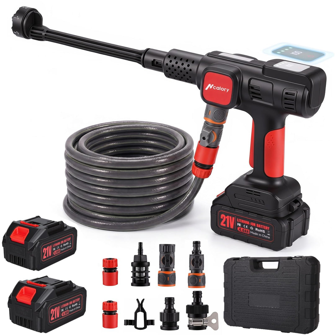 Hcalory Akku Hochdruckreiniger 140 Bar mit 230W Bürstenlosem Motor | 2x4.0Ah Akkus mit LCD Display |