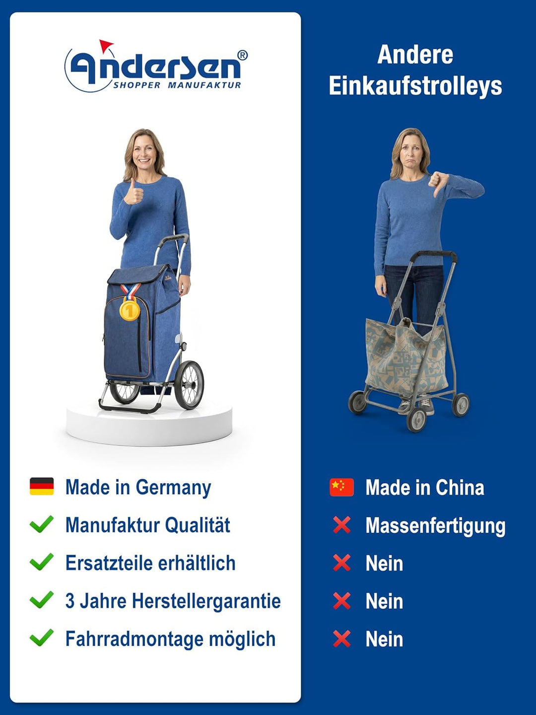 ANDERSEN Einkaufstrolley - Royal Shopper Folke blau 61 L Freizeit, Handwagen, Thermo, Aluminium, kla