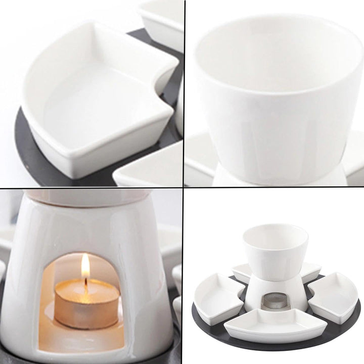 300ML Schokoladenfondue mit 4 Keramiktellern und 4 Gabeln,Keramik Schokofondue Set,für Käse Fondue F