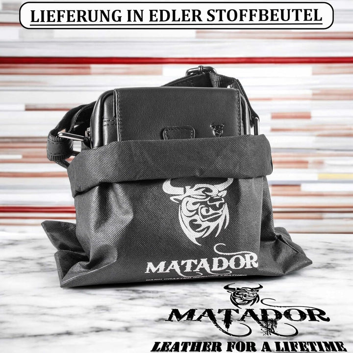 MATADOR kleine kompakte Leder Umhängetasche Herren Ledertasche Schultertasche Schwarz Nappa, Schwarz