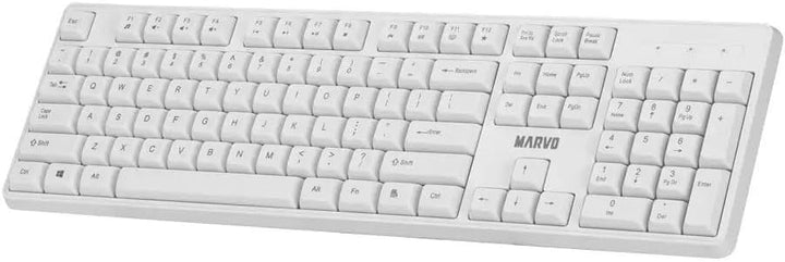 MARVO WS005-WH Kabelloses Tastatur-Maus-Set, Gaming & Büro, Englisches QWERTY-Layout, 1600 DPI Maus,