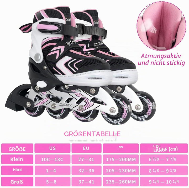Nattork Inliner für Kinder Verstellbare Inline Skates, 4 Grössen Kinder Inline Roller Skates mit Bel