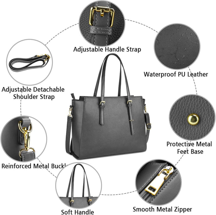 NEWHEY Handtasche Damen Shopper Damen Grosse Schwarz Gross Laptop Tasche 15.6 Zoll Elegant Leder Umh