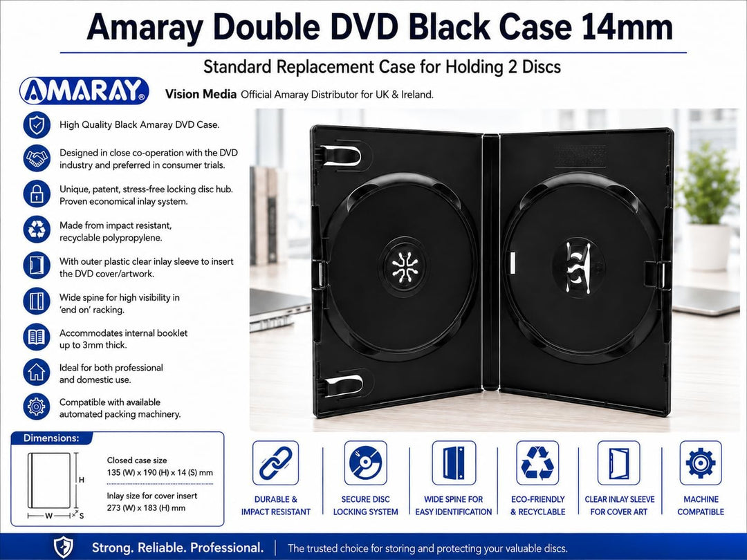 Amaray Doppel-DVD-Hüllen, 50 Stück, Schwarz
