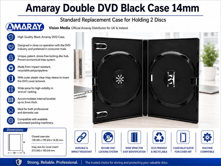 Amaray Doppel-DVD-Hüllen, 50 Stück, Schwarz