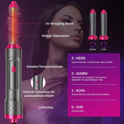 ChapStick 6 in 1 Warmluftbürste Set, Airstyler, Negativ Lonen Haarstyler mit Lockenstab automatisch,