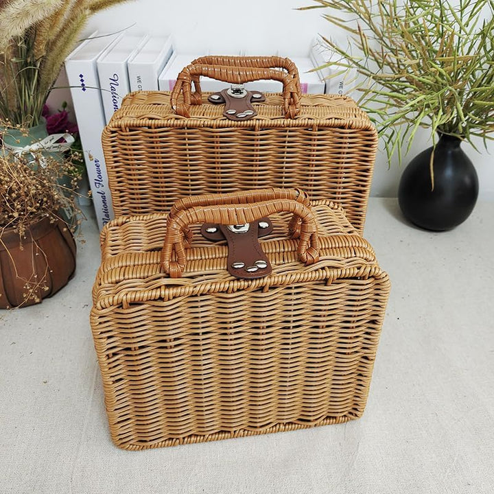BEIJIALY Weiden-Picknickkorb, Retro-Weidenkorb, Rattan-Koffer, Aufbewahrungskorb, Gewebter Korbgefle