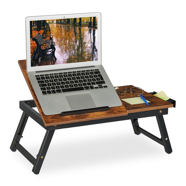 Relaxdays Laptoptisch für Bett & Couch, klappbarer Betttisch, Bambus, höhenverstellbar, Betttablett,