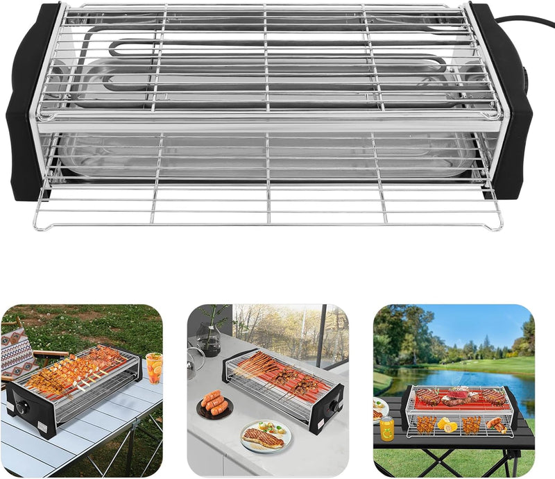 Elektrischer Tischgrill 2200W Schwarz | Tischkochgrill für Draussen und Drinnen | Grillparty mit Gri