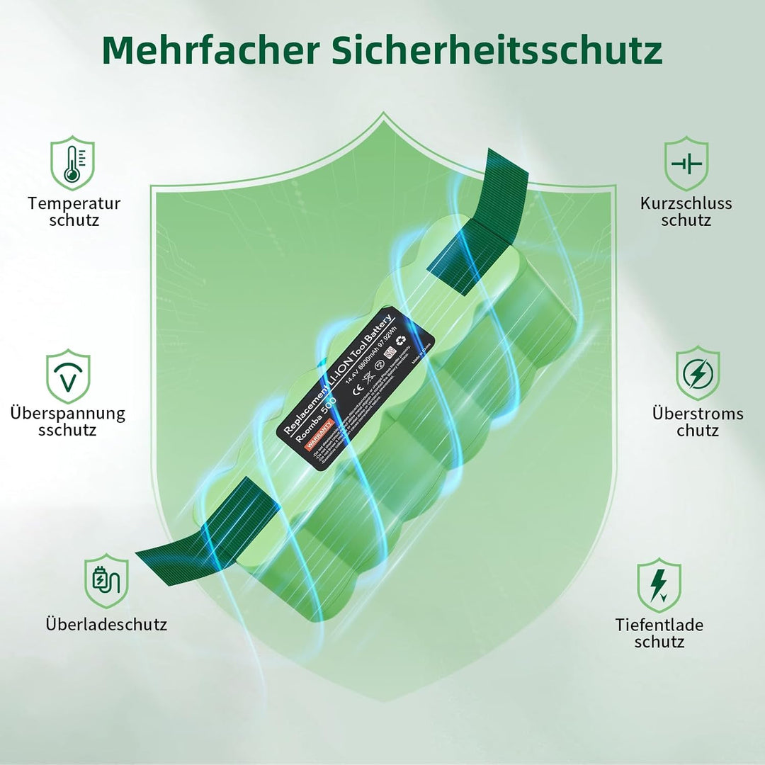 6800mAh 14,4V für iRobot Roomba Akku, Ersatzakku für iRobot Roomba 500 521 530 560 563 565 600 605 6