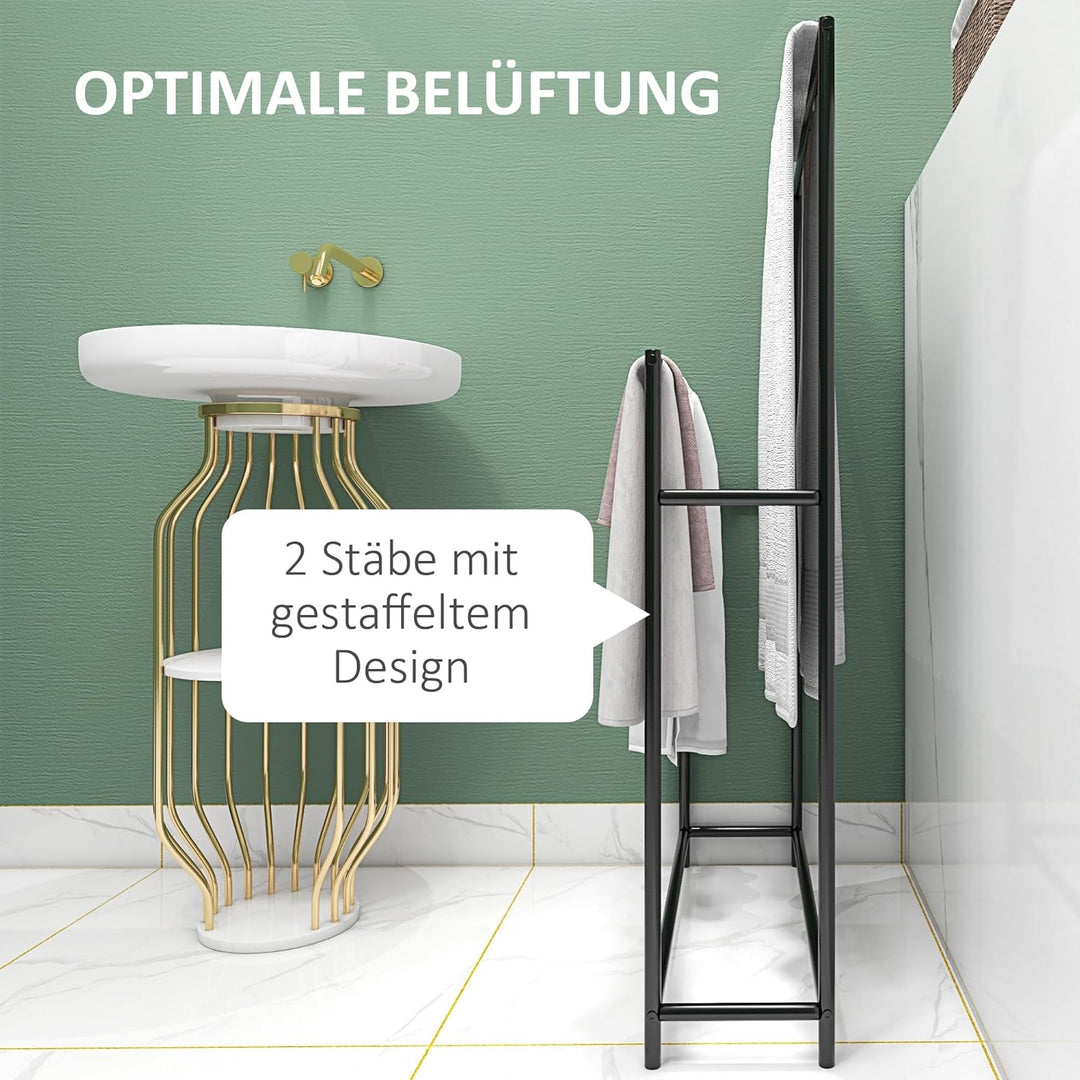 HOMCOM Handtuchhalter, Freistehend Handtuchständer mit 2 Handtuchstangen, Badetuchhalter für Badezim