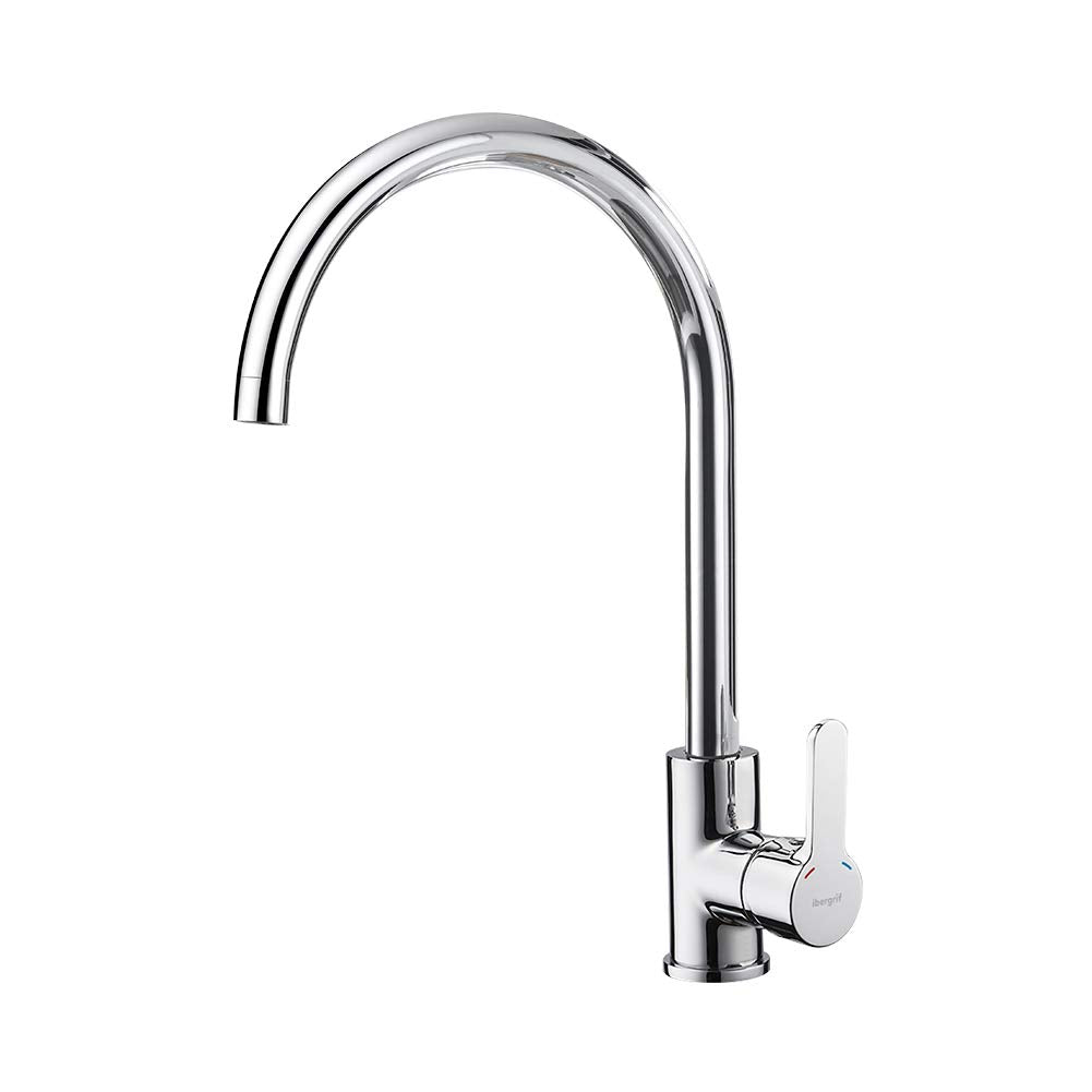 Ibergrif, M14022 Einhebel Küchenarmatur, Hoch Wasserhahn für Bad mit Auslauf Höhe 271 mm, Chrom Klas