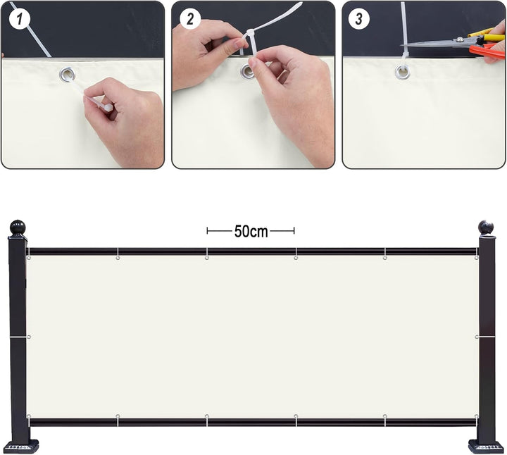 SUNNY GUARD Balkon Sichtschutz 90x800cm Balkonabdeckung PES UV-Schutz Balkonverkleidung wetterfester
