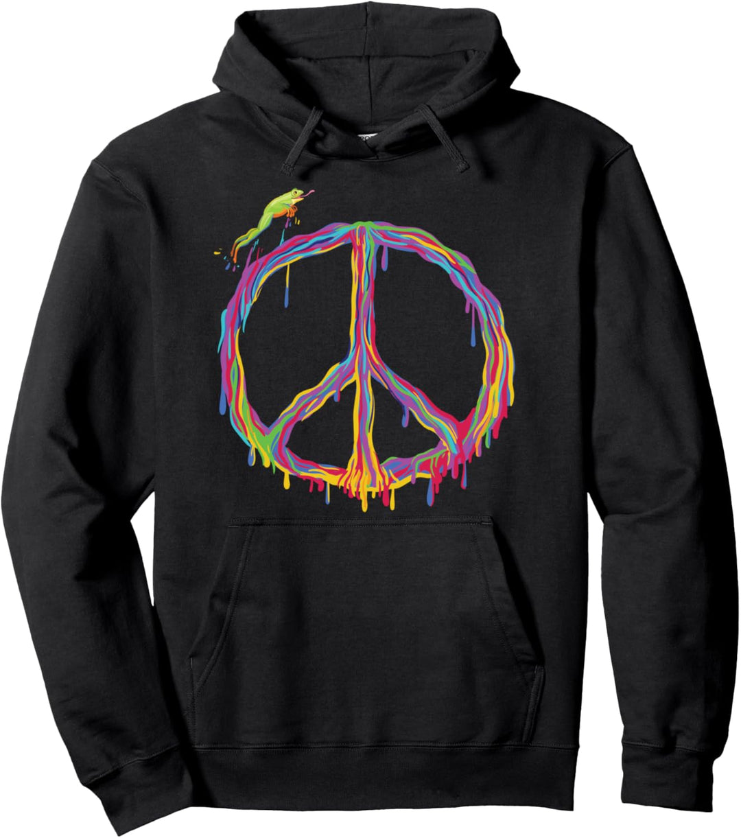 Friedenszeichen Hippie Retro Frosch Natur Farbe tropft Desig Pullover Hoodie