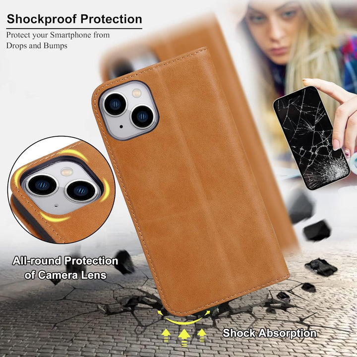 VISOUL iPhone 14 Plus Hülle, Stossfeste Handyhülle [Erstklassiges Rindsleder], TPU Schutzhülle [Kart