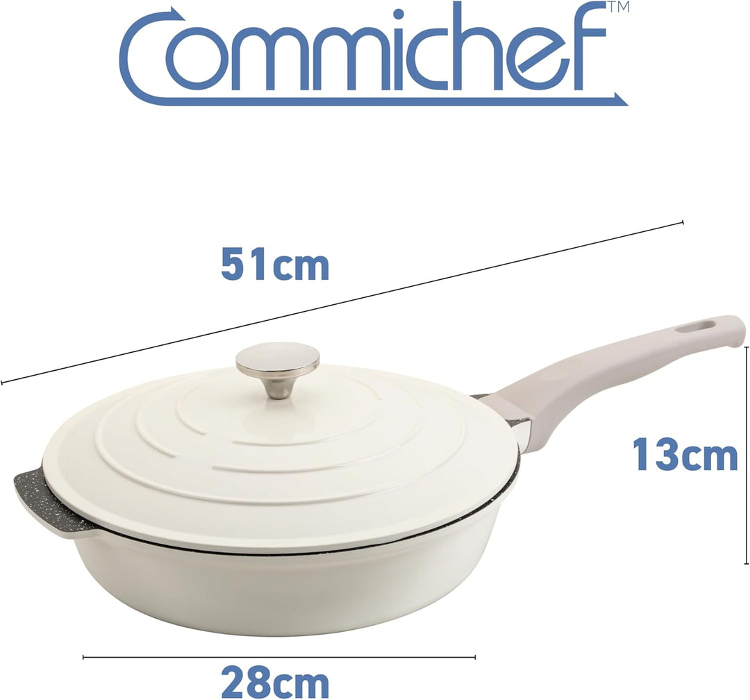 Commichef Alles in Einer Pfanne, Alles Aus Einer, Cremefarben, Aluminiumguss, Mit Deckel, Antihaft,