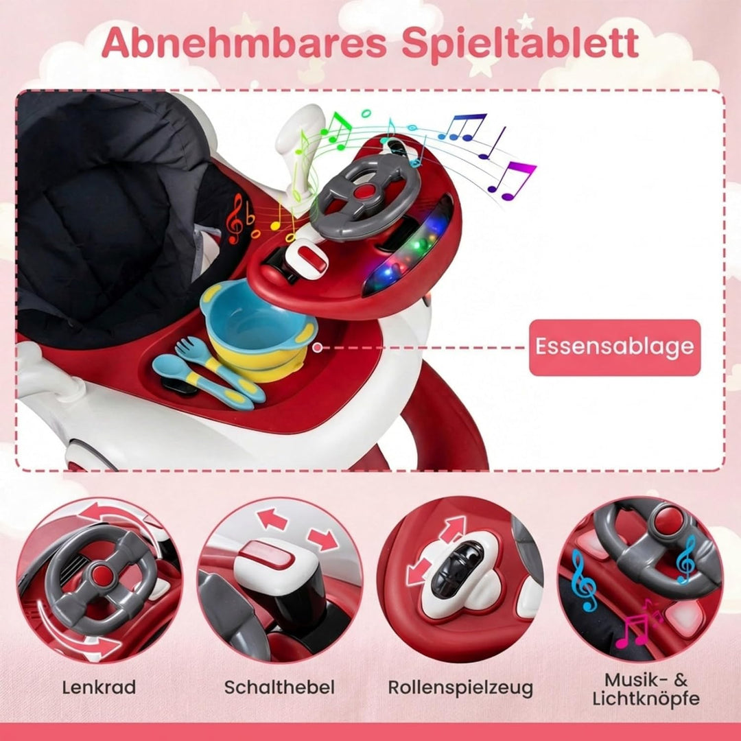 COSTWAY 7 in 1 Lauflernhilfe mit Verdeck, Lauflerwagen mit einstellbarer Höhe & Geschwindigkeit, Bab
