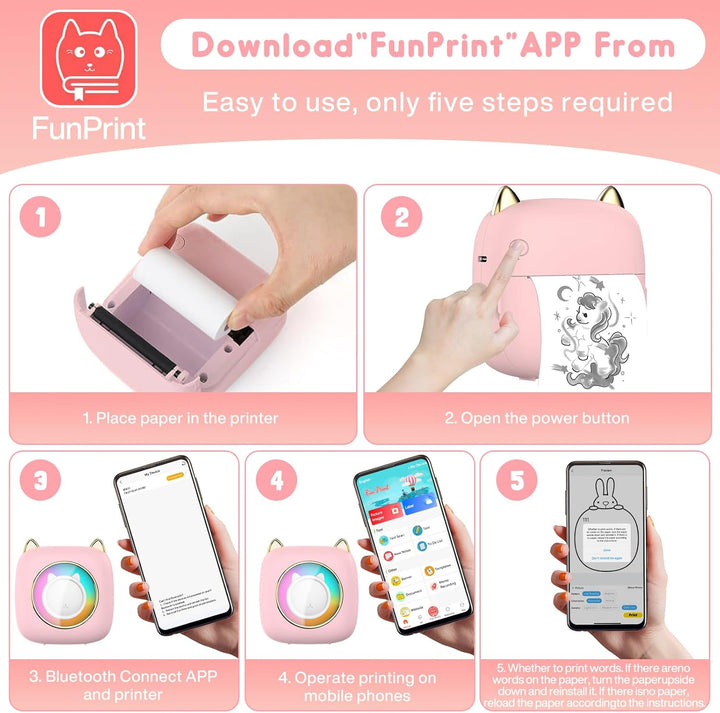Mini Drucker, Tragbarer Mini Fotodrucker Thermodrucker Smartphone Taschendrucker, Wireless Bluetooth