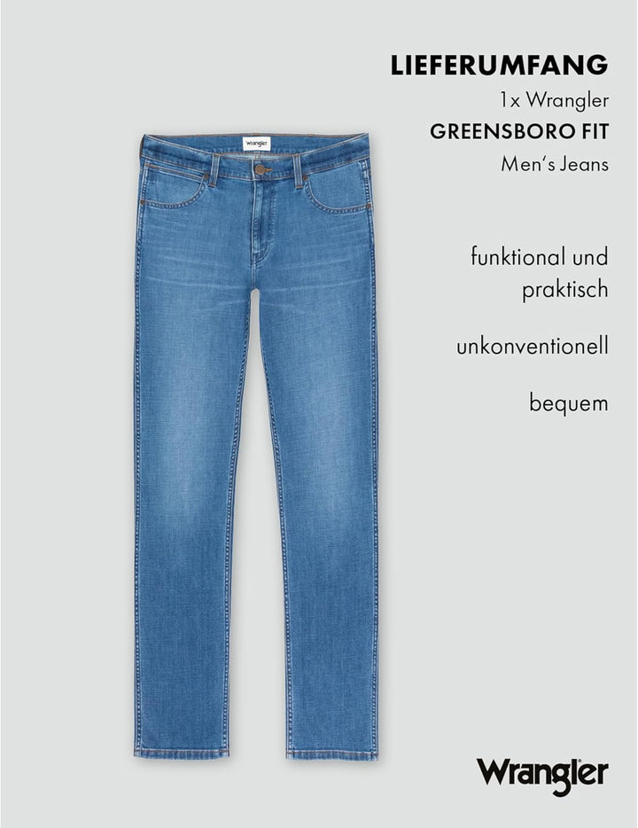 Wrangler Herren Jeans Greensboro Regular Fit Herrenhose Straight Blau W30 - W42 32W / 30L Blau, 32W