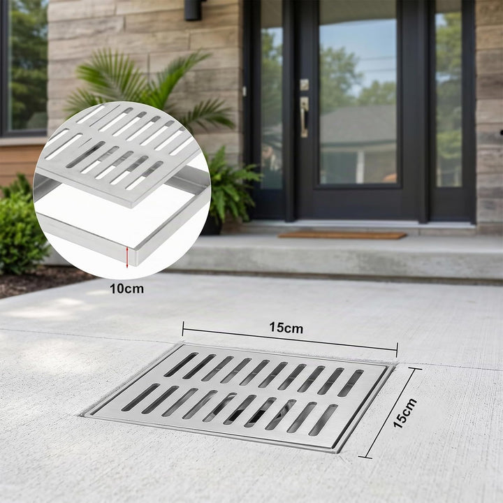 Edelstahl Bodenablauf mit Rahmen, 150 x 150 x 20mm Abflussgitter Quadratisch Rutschfeste Bodenablauf