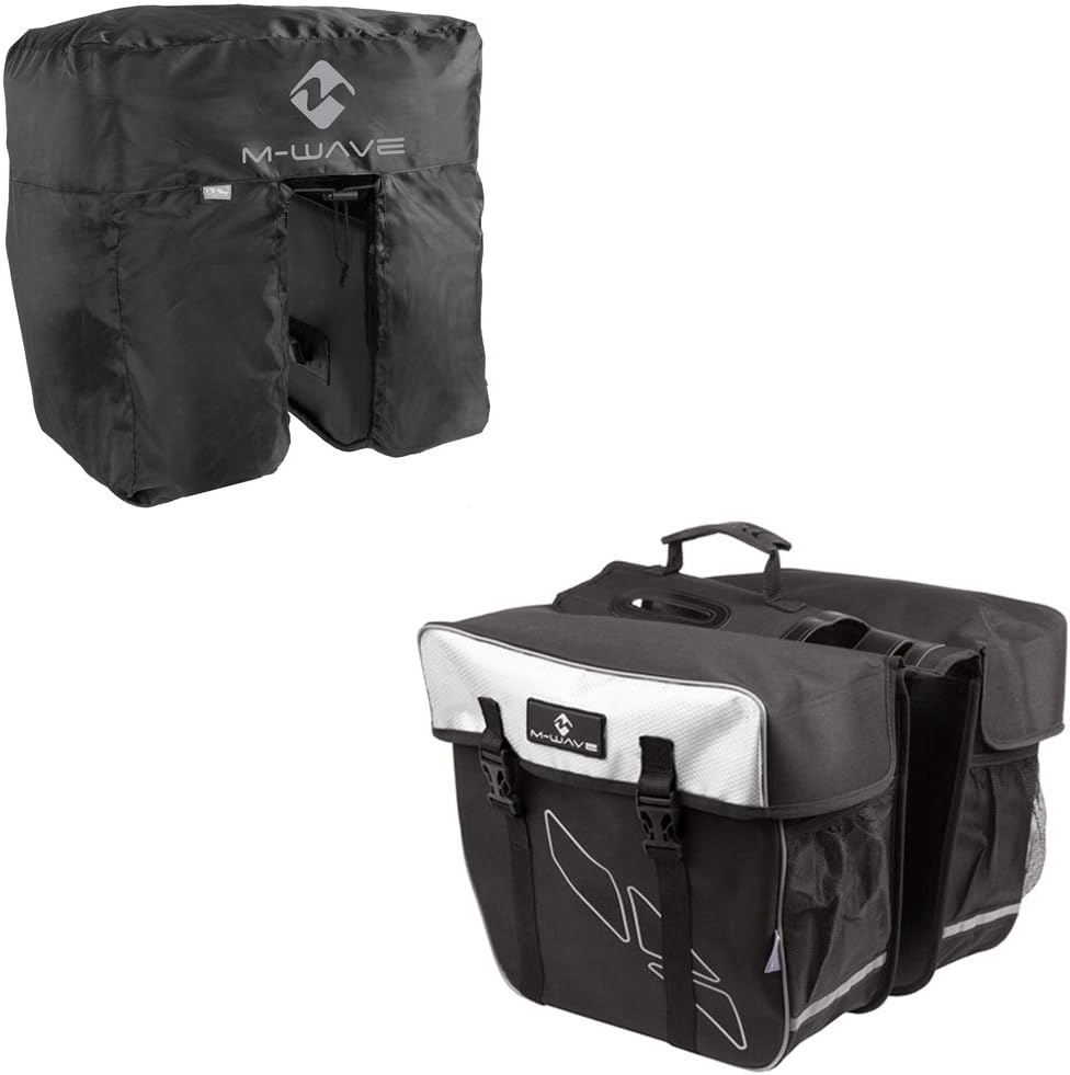 M-Wave Unisex – Erwachsene Amsterdam Double Gepäckträgertasche inkl. Regenhaube, schwarz/weiss Schwa