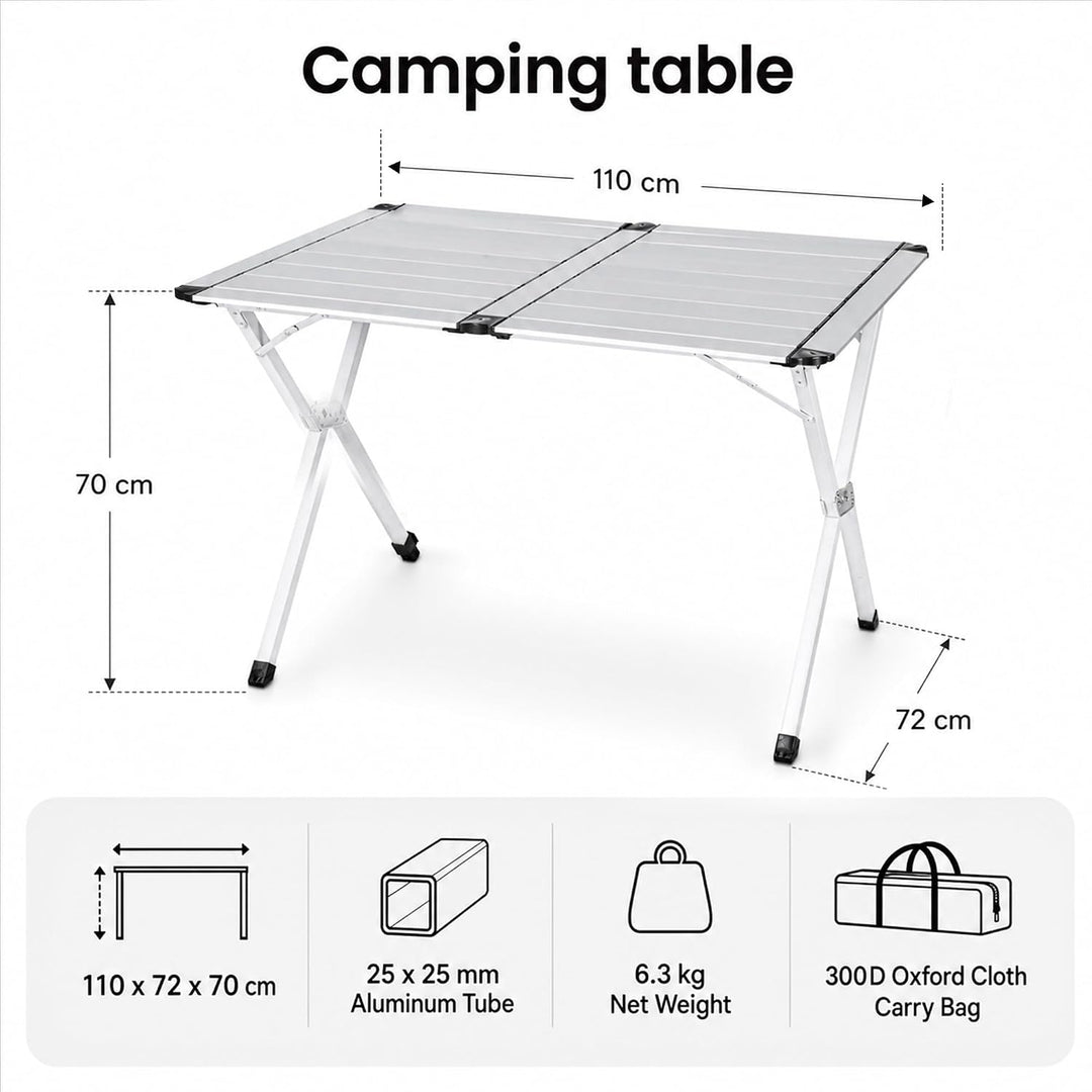 High Peak Campingtisch klappbar, 110x72cm Aluminium Picknicktisch Outdoor | Grosse Tischfläche, X-Fo