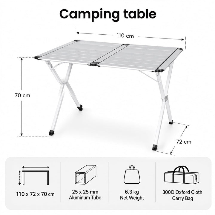 High Peak Campingtisch klappbar, 110x72cm Aluminium Picknicktisch Outdoor | Grosse Tischfläche, X-Fo