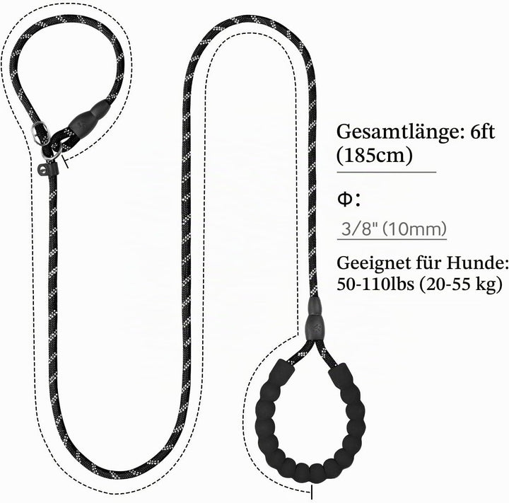 TagME Retrieverleine mit Zugstopp,Reflektierende Seilleine 185 cm Moxonleine,Weicher gepolsterter Gr