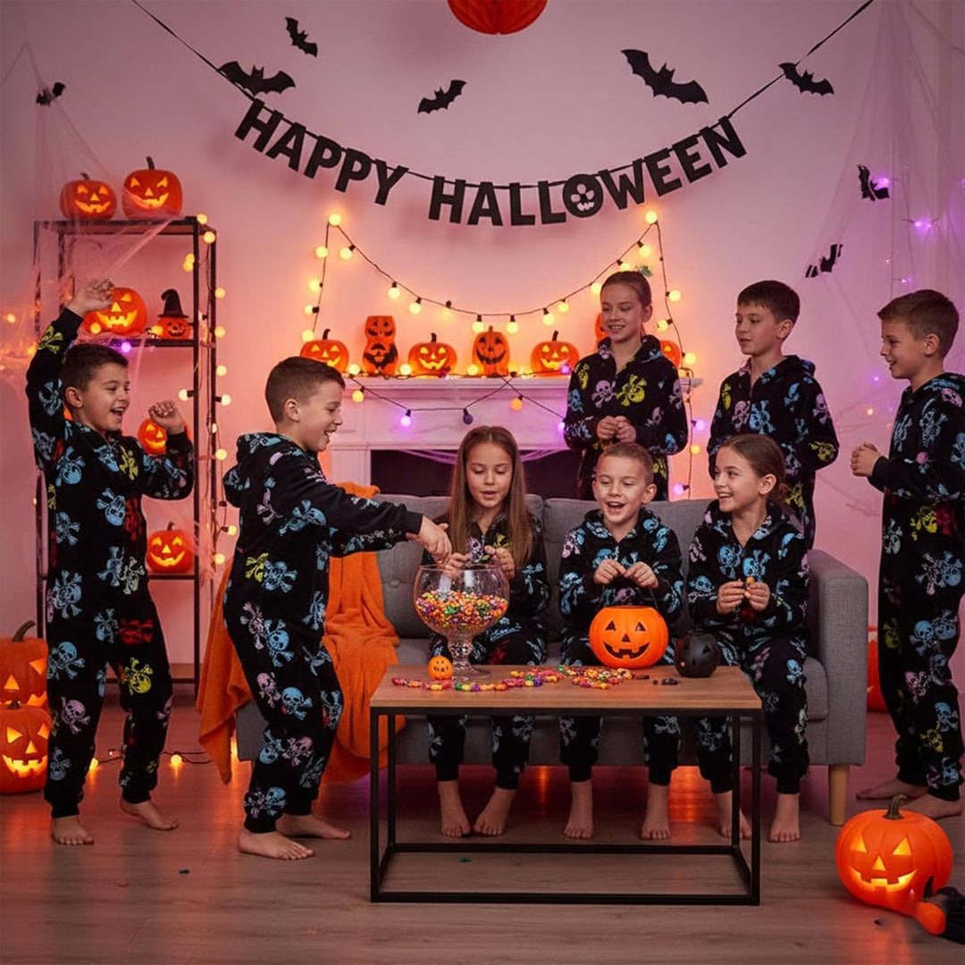 A2Z 4 Kinder Spass Halloween Schädel Bones Onesie Schlafanzüge Satz Für Jungen Und Mädchen Kinder Ju