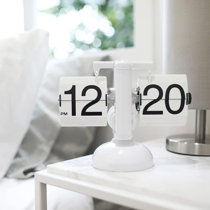 mooas Flip Schreibtischuhr (weiss) Retro Vintage Design Auto Flip Clock Schreibtischuhr Tischuhr Gro