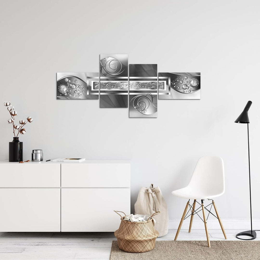 Runa Art Wandbilder Set XXL Abstrakt Wohnzimmer Schlafzimmer Grau Silber 4 Teilig - Made in Germany