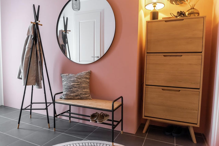 WENKO Schuhbank Loft, Schuhregal im Fabrikflair mit Ablage für bis zu 4 Paar Schuhe, aus Stahlrohr m