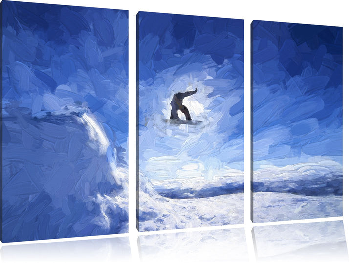 Pixxprint Snowboard Sprung, Extremsport Pinsel Effekt 3-Teiler Leinwandbild 120x80 Bild auf Leinwand