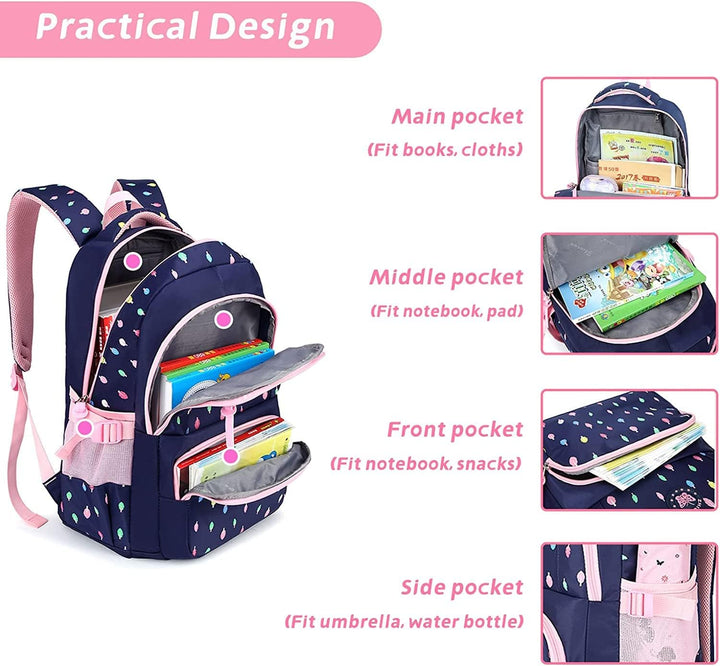 Schulrucksack Rucksack Mädchen, Schultaschen 3 Teile Set Schulranzen mit Lunch-Taschen Federmäppchen