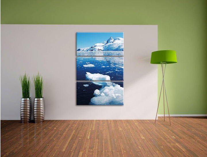 Pixxprint Eisberge im Meer Arktis 3-Teiler Leinwandbild 120x80 Bild auf Leinwand
