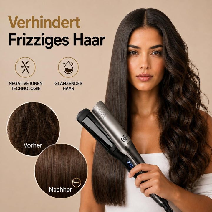 Glätteisen Locken Lockenstab und Glätteisen 2-in-1, Professionelles Haarglätter Dampf & 42mm Breite