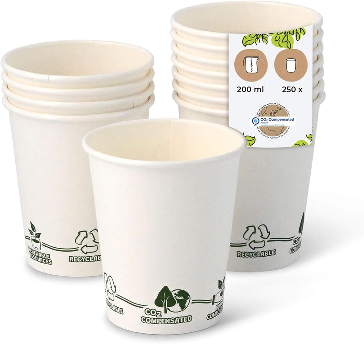 BIOZOYG Recycelbare Pappbecher Kaffee weiss mit EcoUp© Icon I 250 Coffee To go Einwegbecher biologis