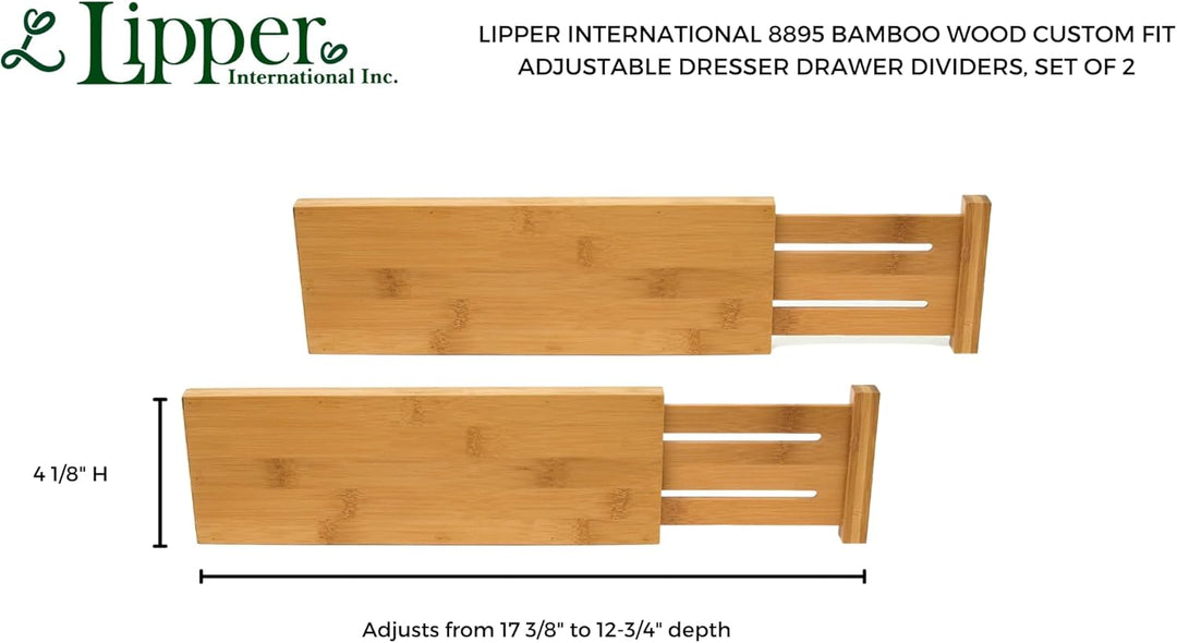 Lipper International 8895 Schubladenteiler aus Bambusholz, anpassbar, 2 Stück, Adjustable 12-3/4" to