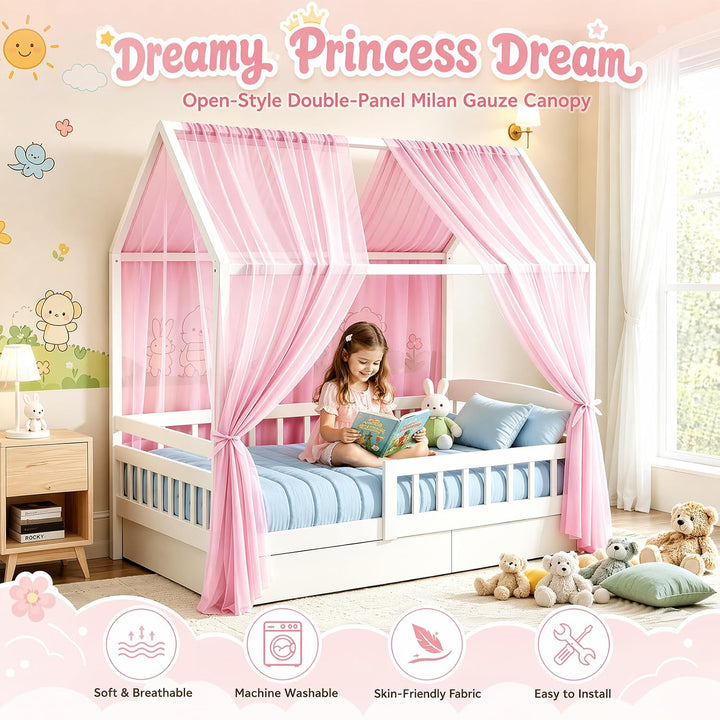 Hausbett Himmel, Betthimmel Hausbett, Stoffhimmel für Hausbetten Mädchen Jungen Baldachin, Handgemac