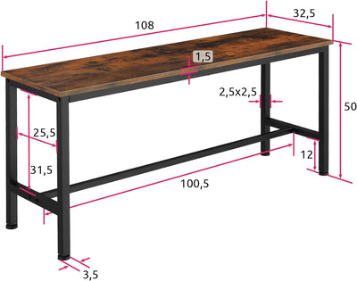 tectake Sitzbänke für Esszimmertisch, 2er Set Holz Küchenbank, 108 x 32,5 x 50,5 cm, Industrie-Desig