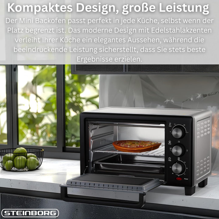 Mini Backofen 15 Liter Pizza-Ofen 3in1 Backofen Minibackofen Miniofen Krümelblech Ober-/Unterhitze E