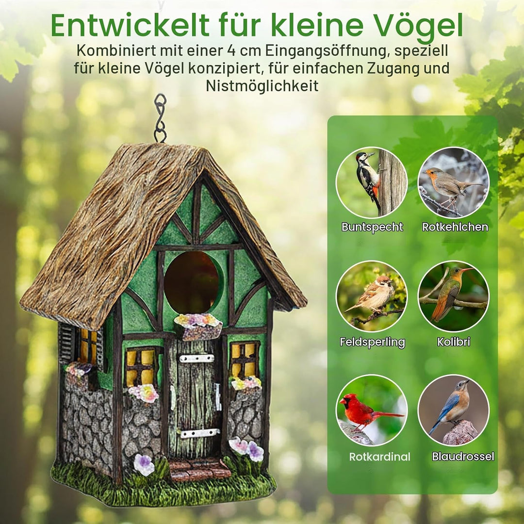 Cyiecw Harz Vogelhaus zum Aufhängen, Nistkasten für Vögel für Draussen Wetterfest, Stabiles Vogelhäu