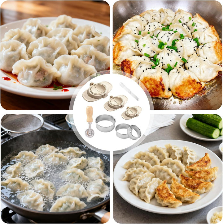 Dumpling Maker Set 8-teilig, 3 Grössen Ravioli- & Teigtaschenformer mit Teigschneider, Edelstahl Fül