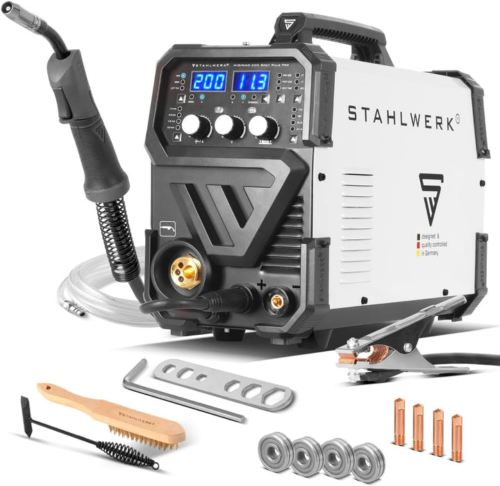 STAHLWERK Schweissgerät MIG MAG 200 Spot Puls Pro, Vollsynergischer IGBT Inverter, 5 in 1 Kombigerät
